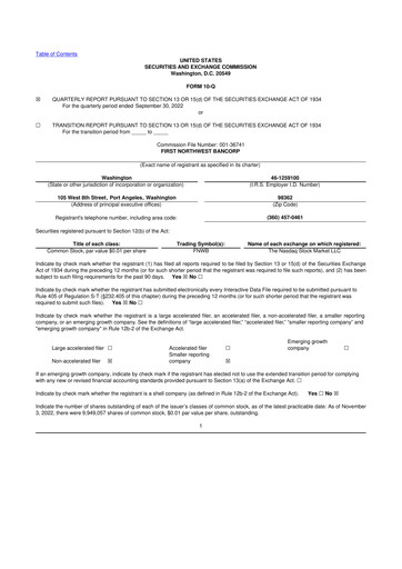 Thumbnail First Northwest Bancorp 10-Q Quarterly Report FY2022 