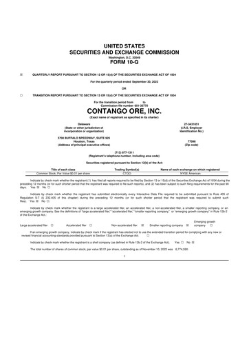 Thumbnail Contango Ore 10-Q Quarterly Report FY2023 