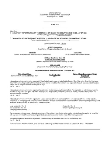 Thumbnail inTEST Corporation 10-Q Quarterly Report FY2022 
