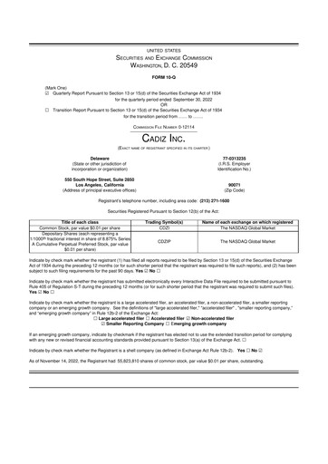 Miniature Cadiz Inc. 10-Q Rapport trimestriel 2022 