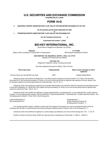 Thumbnail BIO-key International
 10-Q Quarterly Report FY2022 