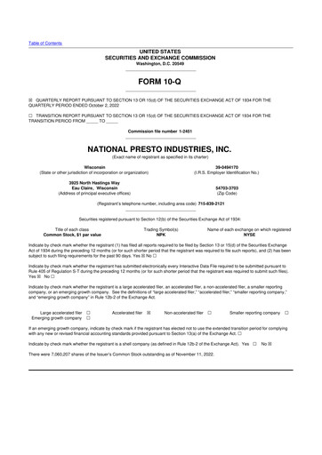 Thumbnail National Presto Industries
 10-Q Quarterly Report FY2022 