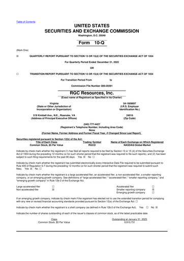 Miniature RGC Resources 10-Q Rapport trimestriel 2023 