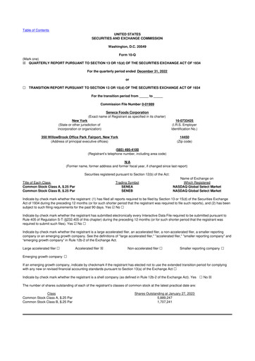 Thumbnail Seneca Foods
 10-Q Quarterly Report FY2022 