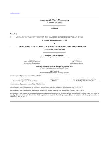 Thumbnail Monolithic Power Systems 10-K Annual Report 2022