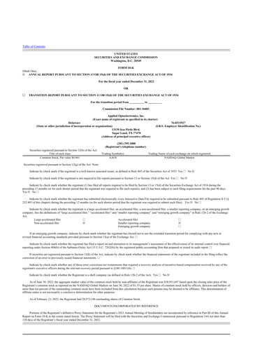 Thumbnail Applied Optoelectronics 10-K Annual Report 2022