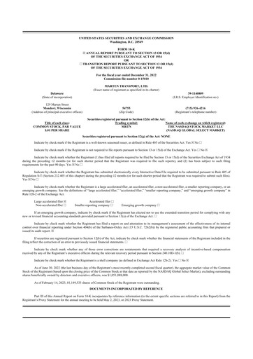 Thumbnail Marten Transport 10-K Annual Report 2022