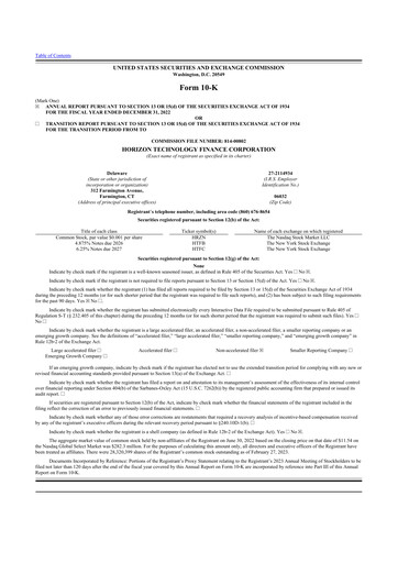 Thumbnail Horizon Technology Finance 10-K Annual Report 2022
