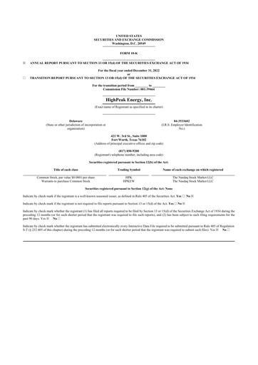 Thumbnail HighPeak Energy 10-K Annual Report 2022