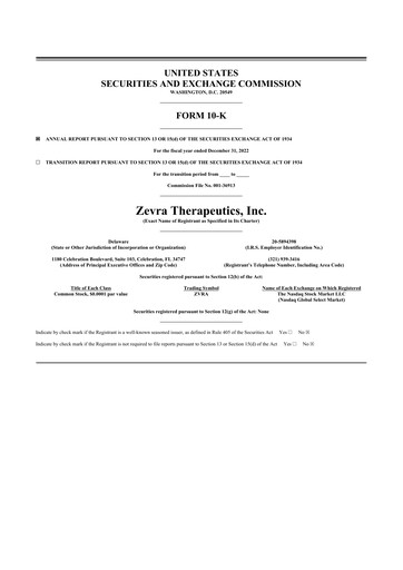 Thumbnail Zevra Therapeutics 10-K Annual Report 2022