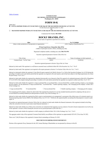 Thumbnail Rocky Brands 10-K Annual Report 2022