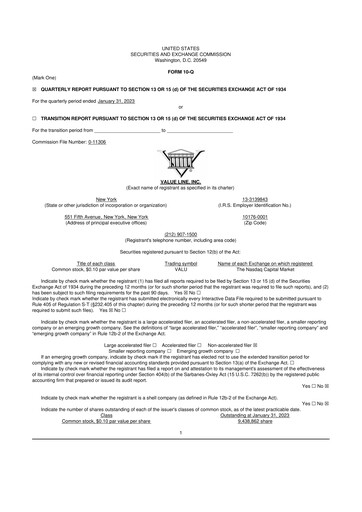 Thumbnail Value Line 10-Q Quarterly Report FY2023 