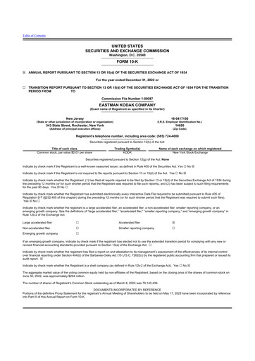 Thumbnail Eastman Kodak Company 10-K Annual Report 2022