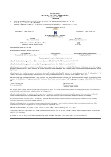 Thumbnail Hallador Energy Company
 10-K Annual Report 2022