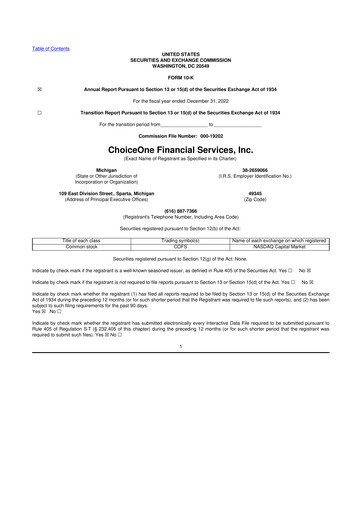 Miniature ChoiceOne Financial Services 10-K Rapport annuel 2022