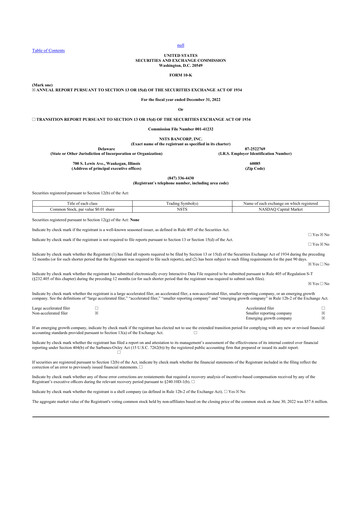 Miniature NSTS Bancorp 10-K Rapport annuel 2022