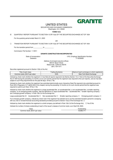 Thumbnail Granite Construction
 10-Q Quarterly Report FY2023 