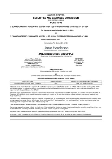 Miniature Janus Henderson
 10-Q Rapport trimestriel 2023 