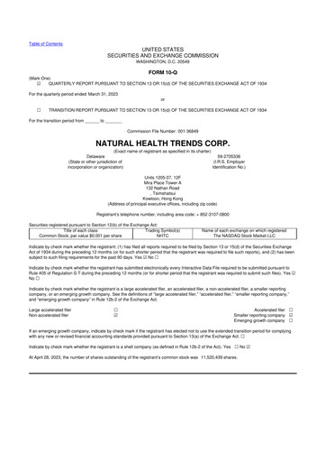 Thumbnail Natural Health Trends 10-Q Quarterly Report FY2023 