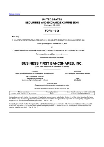 Thumbnail Business First Bancshares 10-Q Quarterly Report FY2023 