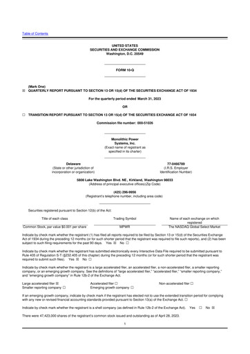 Miniature Monolithic Power Systems 10-Q Rapport trimestriel 2022 