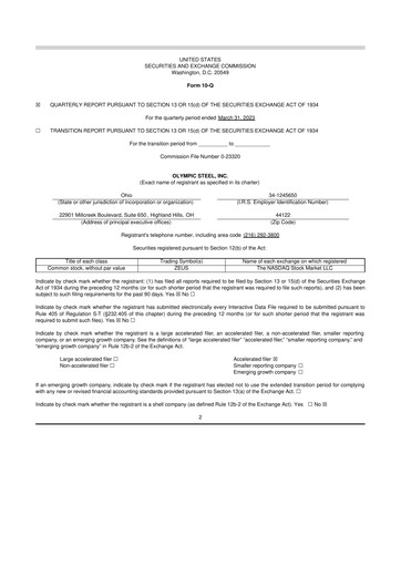 Thumbnail Olympic Steel
 10-Q Quarterly Report FY 