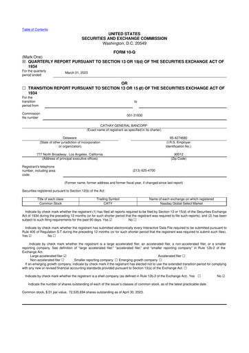 Thumbnail Cathay General Bancorp 10-Q Quarterly Report FY2023 