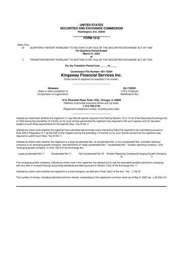 Thumbnail Kingsway Financial Services 10-Q Quarterly Report FY2023 