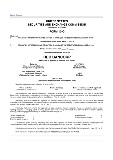 Thumbnail RBB Bancorp 10-Q Quarterly Report FY2023 