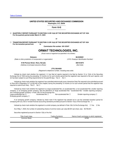 Miniature Ormat Technologies
 10-Q Rapport trimestriel 2023 