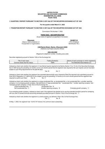 Thumbnail Twin Disc
 10-Q Quarterly Report FY2023 