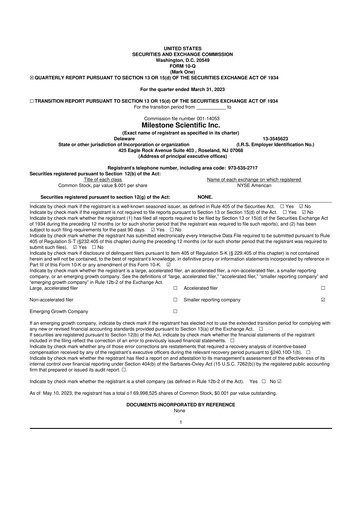 Thumbnail Milestone Scientific 10-Q Quarterly Report FY2023 