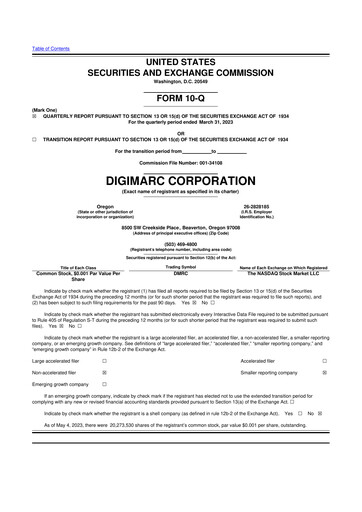 Vorschaubild Digimarc
 10-Q Quartalsbericht 2023 