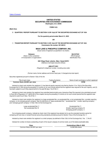 Vorschaubild Maui Land & Pineapple Company 10-Q Quartalsbericht 2023 