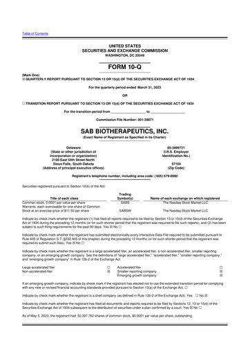 Thumbnail SAB Biotherapeutics 10-Q Quarterly Report FY2023 