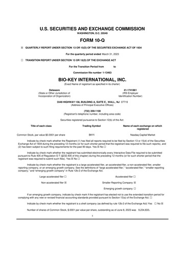 Thumbnail BIO-key International
 10-Q Quarterly Report FY2023 