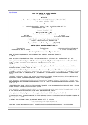 Thumbnail National Beverage
 10-K Annual Report 2023