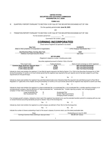 Miniature Corning 10-Q Rapport trimestriel 2023 