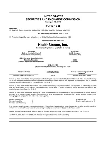 Thumbnail HealthStream 10-Q Quarterly Report FY2023 