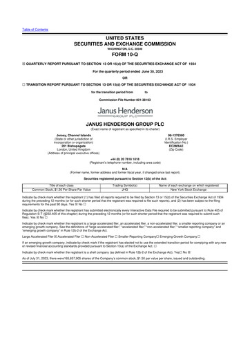 Miniature Janus Henderson
 10-Q Rapport trimestriel 2023 