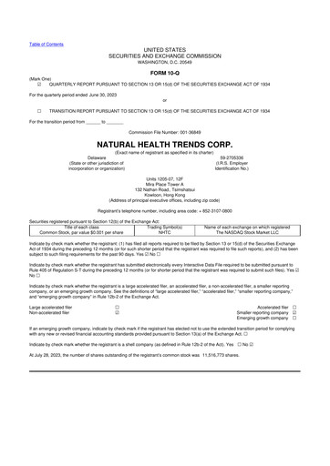 Thumbnail Natural Health Trends 10-Q Quarterly Report FY2023 