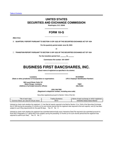 Thumbnail Business First Bancshares 10-Q Quarterly Report FY2023 