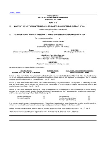 Thumbnail Northwest Pipe Company
 10-Q Quarterly Report FY2023 