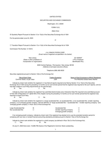 Thumbnail J&J Snack Foods
 10-Q Quarterly Report FY2023 