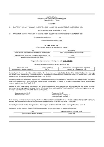 Thumbnail Olympic Steel
 10-Q Quarterly Report FY2023 