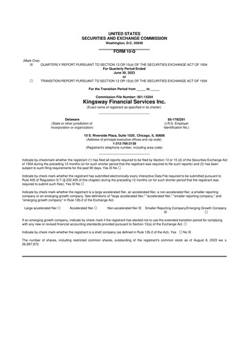 Thumbnail Kingsway Financial Services 10-Q Quarterly Report FY2023 