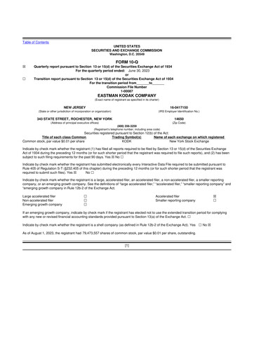 Thumbnail Eastman Kodak Company 10-Q Quarterly Report FY2023 