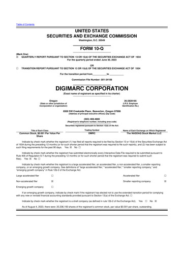 Vorschaubild Digimarc
 10-Q Quartalsbericht 2023 