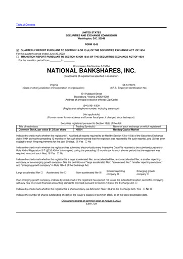 Thumbnail National Bankshares 10-Q Quarterly Report FY2023 