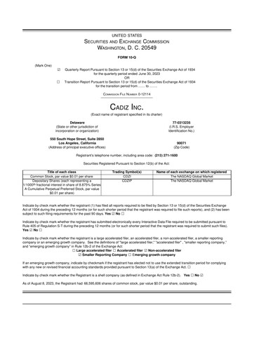 Miniature Cadiz Inc. 10-Q Rapport trimestriel 2023 